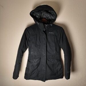 Eddie Bauer Black WeatherEdge EB650 Premium Goose‎ Down Parka Jacket Size XS